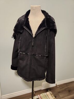 Lole Black Faux Shearling Jacket with Yellow Trim